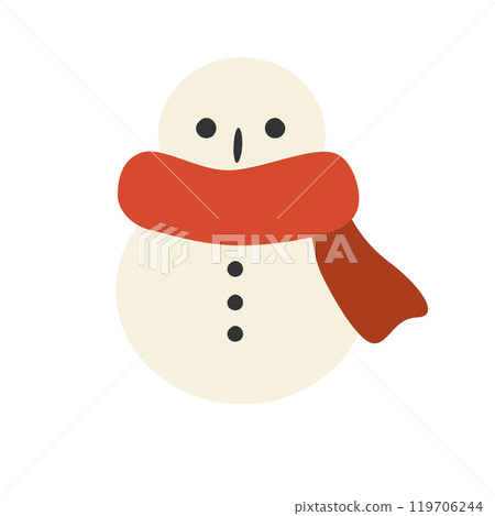 Snowman wearing a red scarf Vector illustration 119706244