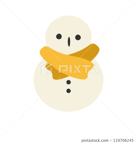 Snowman wearing a yellow scarf Vector illustration 119706245