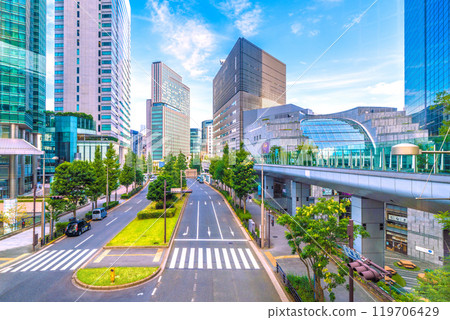 Tokyo cityscape in Japan in October. View of Caretta Shiodome and the Shiodome office district on the 27th 119706429