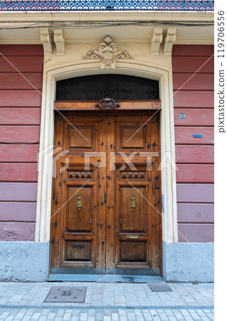the antique carved front door 119706556