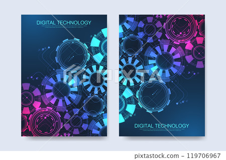 Abstract digital technology cover template design for a report and brochure, flyer, leaflets, poster, header, banner, website, presentation. Vector illustration. 119706967
