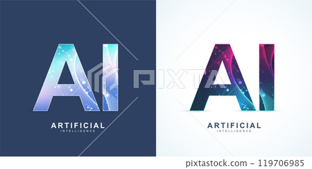 AI Banner Concept In The Digital Style. Generative Ideas Design Element For Internet Technology. Futuristic Technology Concept Artificial Intelligence 119706985