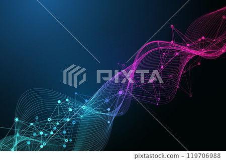 Digits abstract background with connected lines and dots. Digital neural networks. Network and connection background for your presentation. Graphic polygonal background. Vector illustration. 119706988