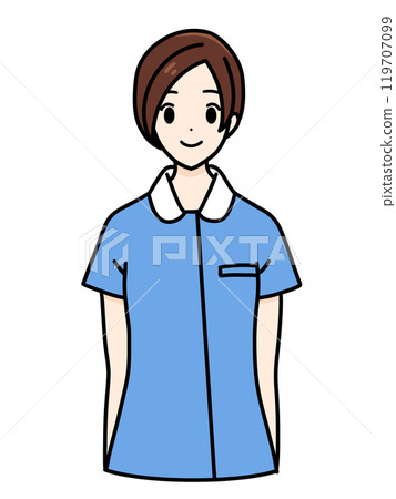 Female nurse standing pose, upper body, blue Female nurse standing pose, upper body, blue 119707099