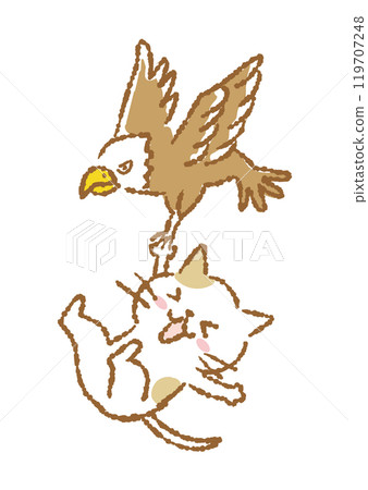 一隻貓與鷹一起飛行的插圖 119707248