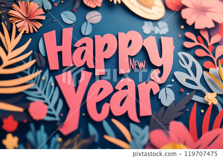 Vibrant new year celebration in colorful paper art style 119707475