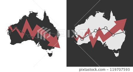 Australia map with fall and recovery chart, statistics arrow. Vector illustration. 119707593