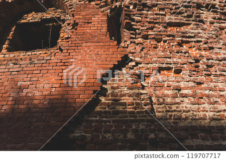 The dilapidated walls of the Bobruisk fortress made of red brick 119707717