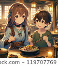 一個女人在女孩聚會上吃飯 119707769