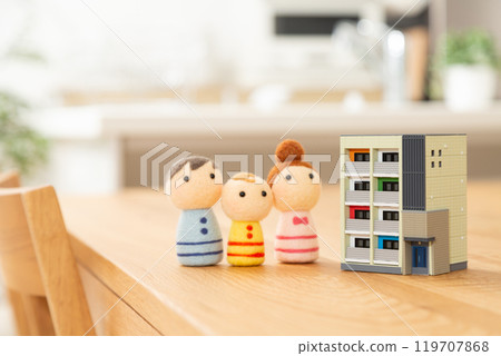 Apartment living room and family dolls Apartment living room and family dolls 119707868