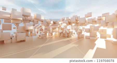 Surreal Abstract Landscape with Floating Cubes 119708078