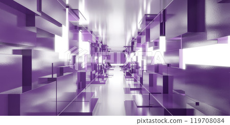 Futuristic Purple Corridor with Abstract Shapes Futuristic Purple Corridor with Abstract Shapes 119708084