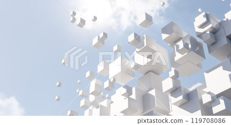 Floating White Cubes in a Blue Sky Floating White Cubes in a Blue Sky 119708086