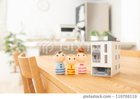 House model with living room and family dolls House model with living room and family dolls 119708119