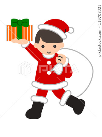 Santa Claus boy holding a gift Santa Claus boy holding a gift 119708323