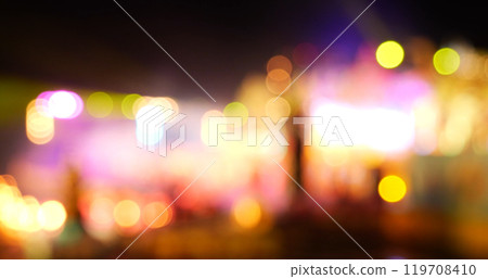 Colorful Bokeh abstract blurred background music festival stage show performance party. Vibrant bokeh background spark animate motion. Backdrop display with twinkling night life shape blinking light 119708410