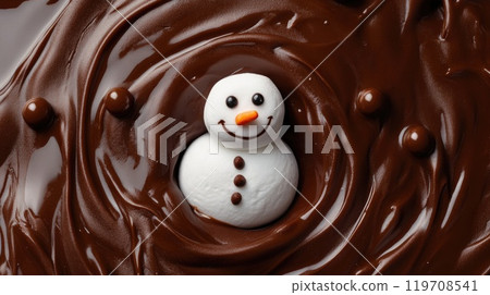 cute marshmallow snowman surrounded by delightful chocolate 119708541