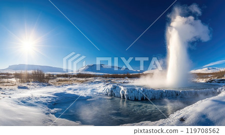 natural phenomenon geyser in winter landscape 119708562