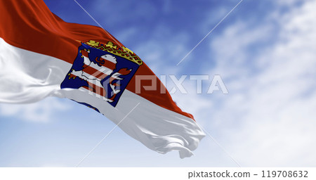 Close-up of the Hesse State flag waving in the wind. 119708632