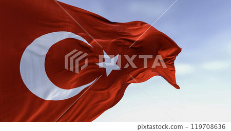 Turkish national flag waving in the wind on a clear day 119708636
