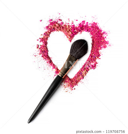 Sample of a loose cosmetic product against the background of a brush 119708756