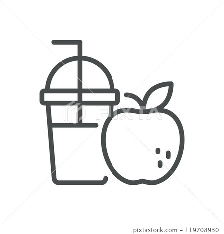 Apple Juice Icon. Simple Line Illustration of a Fresh Apple Juice Cup, Representing Healthy Beverages and Organic Fruit Drinks. 119708930