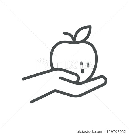 Apple in Hand Icon. Simple Line Illustration of a Hand Holding an Apple, Representing Healthy Food Choices and Organic Agriculture. 119708932