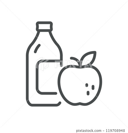 Apple Vinegar Bottle Icon. Simple Line Illustration of a Bottle of Apple Vinegar or Cider, Representing Organic Cooking and Natural Health Products. 119708948