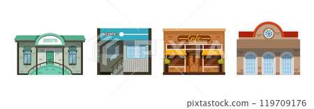 City Street Architecture and Building Front View Vector Set 119709176