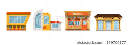 City Street Architecture and Building Front View Vector Set 119709177