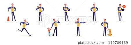 Man Road Policeman in Different Situations Vector Set Man Road Policeman in Different Situations Vector Set 119709189