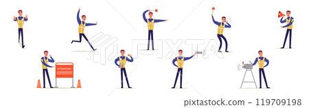 Man Road Policeman in Different Situations Vector Set Man Road Policeman in Different Situations Vector Set 119709198