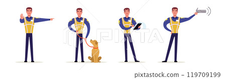 Man Road Policeman in Different Situations Vector Set 119709199
