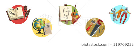 Colorful Profession Icon with Different Tool Vector Set 119709232