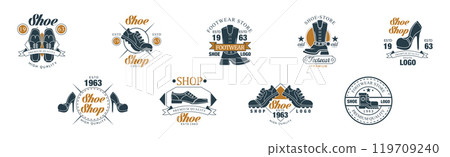 Shoe Shop Vintage Logo and Label Design Vector Set 119709240