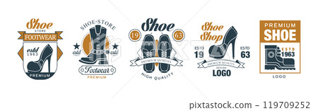 Shoe Shop Vintage Logo and Label Design Vector Set 119709252