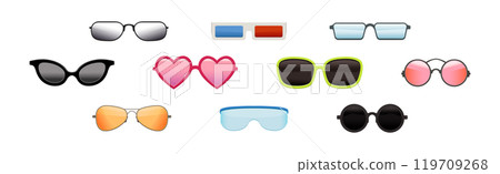Colorful Sunglasses of Different Shape with Frame Vector Set 119709268