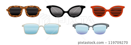 Colorful Sunglasses of Different Shape with Frame Vector Set 119709270