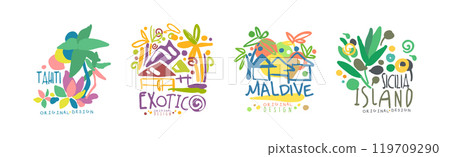Exotic Island Logo and Label Original Design Vector Set 119709290