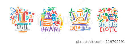 Exotic Island Logo and Label Original Design Vector Set 119709291