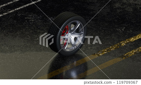 wheel on asphalt 3d render wheel on asphalt 3d render 119709367