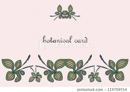 Hand drawn botanical plants isolated on beige background. Trendy floral artistic vector illustration. Graphic design with space for wedding invitation greeting card flyer banner event border frame 119709554