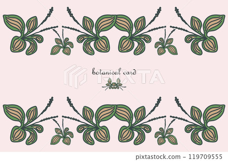 Hand drawn botanical plants isolated on beige background. Trendy floral artistic vector illustration. Graphic design with space for wedding invitation greeting card flyer banner event border frame 119709555