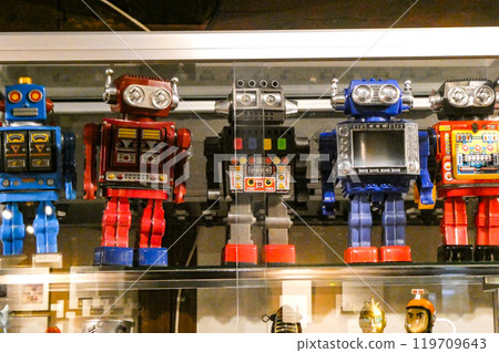 Showa era toy robots at the Machiya Museum in Nataya-cho, Morioka City, Iwate Prefecture Showa era toy robots at the Machiya Museum in Nataya-cho, Morioka City, Iwate Prefecture 119709643