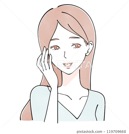 Skin care: Illustration of a woman touching her cheek 119709668