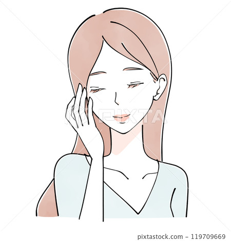 一個女人撫摸臉頰的護膚插圖 119709669