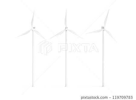 Blank white wind turbine mockup, front and side view 119709783
