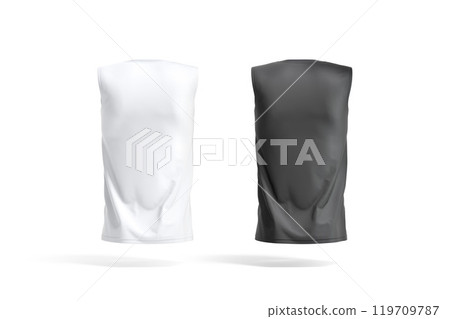 Blank black and white sleeveless shirt mockup, back view Blank black and white sleeveless shirt mockup, back view 119709787