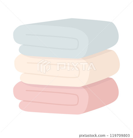 Folded pastel colored bath towels cartoon flat illustration. Vector illustration 119709803