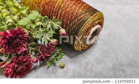 Orange threads for handicrafts. Selecting a color palette for knitting. Autumn 119709851